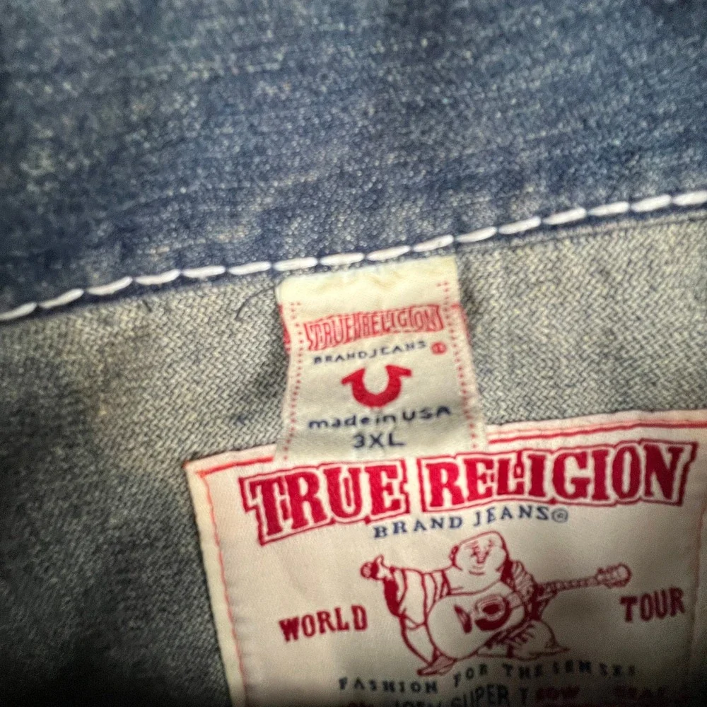 True Religion Denim Jacket Mens 3XL Blue‎ Joey Super T Big Stitch Western Y2K